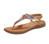Womens Sandals Ladies Flip Flops Bohemian Toe Post Thong Sandal Diamante Rhinestone Sparkly Flat Sandals Wide Fit Dressy Beach T-Bar Sandal With Elasticated Ankle Straps Summer Casual Vacation
