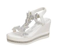 Women's Sandals Ladies Rhinestone Pearl Butterfly Wedge Sandal Platform Espadrille Heels Summer Ankle Strap Casual Party Shoes Platform Butterfly Sandals For Women uk 2026 Slip On Wedding Shoes
