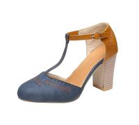 Women's Sandals, Mid Block Heeled Cut Out T-bar Sandal with Buckle for Women UK, Ankle Strap Closed Toe Summer Shoes Sandals, Comfortable Casual Platform Trendy Dressy Sandal for Daily Wear