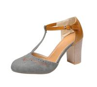 Women's Sandals, Mid Block Heeled Cut Out T-bar Sandal with Buckle for Women UK, Ankle Strap Closed Toe Summer Shoes Sandals, Comfortable Casual Platform Trendy Dressy Sandal for Daily Wear