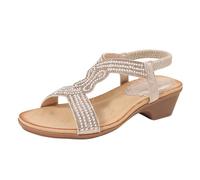 Womens Sandals Mid Wedge Heel Glitter Shoes for Ladies Strap Rhinestones Bridal Wedding Evening Party Size Summer Beach Holiday Outdoor (Rose Gold, 4)
