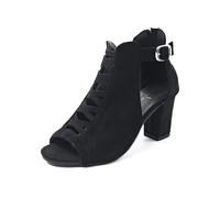 Women's Sandals Open Toe Heel Buckle Ankle Strap Lacing Frontal Side Open Heel Thick Heel Modern Silhouette | Dressy Style Evening City Spring Summer European Look, 01 Black, 9 UK