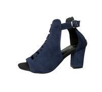 Women's Sandals Open Toe Heel Buckle Ankle Strap Lacing Frontal Side Open Heel Thick Heel Modern Silhouette | Dressy Style Evening City Spring Summer European Look, 01 Blue, 7 UK