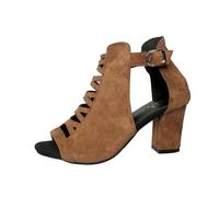 Women's Sandals Open Toe Heel Buckle Ankle Strap Lacing Frontal Side Open Heel Thick Heel Modern Silhouette | Dressy Style Evening City Spring Summer European Look, 01 Brown, 6 UK