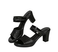 Womens Sandals Open Toe Slip on Mid Block Heel peep toe party sandals Mule Slippers(Black,5.5 UK)