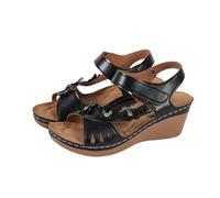 Women's Sandals Open Toe Slip On Mid Heel Wedge Casual Summer Sandals with floral(Black,5 UK)
