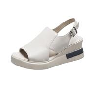 Womens Sandals Open Toe Summer Sponge Cake Thick Sloping Heel With A Flat Back Buckle Sandal Comfortable For Women Wedge Comfy Uk Walking Ladies White Wide Fit Wedges Shoes Beige 5.5
