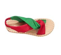 Women's Sandals | Open Toe, Twisted Cross Straps, Slingback Back Strap, Braided Edge Flat Sole, Printed Or Floral Upper | Casual Barefoot Beach Shoes Open Toe Shoes Outdoor, 01 Red, 9 UK