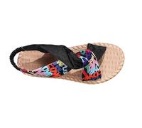 Women's Sandals | Open Toe, Twisted Cross Straps, Slingback Back Strap, Braided Edge Flat Sole, Printed Or Floral Upper | Casual Barefoot Beach Shoes Open Toe Shoes Outdoor, 01 Black, 9 UK