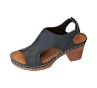 Women's Sandals Platform Chunky Heel Pumps Leather Open Toe High Heel Shoes Thick Plain High Cut with Openwork Sides | Dress Style for Daily Going Out Summer Office Ceremony, 01 Black, 7 UK