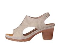Women's Sandals Platform Chunky Heel Pumps Women's Leather Open Toe Shoes High Heel Thick Plain High Cut with Openwork Sides Dress Style for Daily Going Out Summer Office Ceremony, 01 Grey, 6 UK