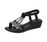 Women's Sandals Rhinestone Glitter Summer Wedge Sandals T-Strap Sandals Ankle Strap Platform Sandals Fish Mules Peep Toe Beach Sandal Orthopaedic Summer Sandals for Holiday, black, 2/2.5 UK