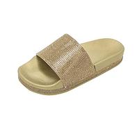 Women's Sandals, Rhinestones, Glitter, 36-41 EU, Summer Shoes, Elegant, Flat, gold, 7 UK