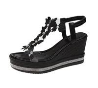 Women's Sandals Rhinestones Wedge Sandals Sparkly Dressy Summer Open Toe High Heel Elastic Ankle Strap Casual Party Dress Shoes Espadrille Wedge Sandal Butterfly Pearl Rhinestone Platform Heels shoe