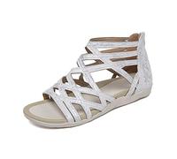 Women's Sandals Roman Open Toe Crossover Sandal Womens Sandals with Arch Support Ladies Comfortable Walking Sandals Strap Flat Sandal Comfortable Back Zip for Summer Hiking Indoor Outdoor Plus Size