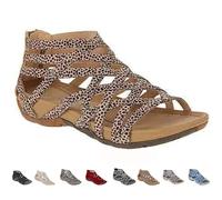 Women's Sandals Round Open Toe Hollow Roman Gladiator Bandage Design Flip Flops, Summer Sandals with Back Zipper Daily Shoes(Brown leopard print,6)