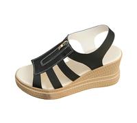 Women's Sandals, Sandals, Platform Sandal, Platform Sandal, Sandal | Plus Size Leather, Mid Heel, Open Toe, Strap Back, Zip, Roman Strappy Shoes, Braided Sole, Summer Beach City, 01 Black, 4 UK
