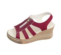 Women's Sandals, Sandals, Platform Sandal, Platform Sandal, Sandal | Plus Size Leather, Mid Heel, Open Toe, Strap Back, Zip, Roman Strappy Shoes, Braided Sole, Summer Beach City, 01 Red, 9.5 UK