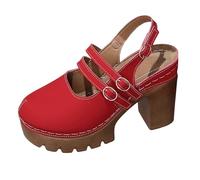 Womens Sandals Size 4 Retro Mary Jane Chunky Heel Sandals For Women Platform With A Single Strap Versatile And Stylish. Womens Size 4 (Red, 3.5)