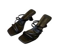 Women's Sandals Size 7 Strappy Heels Mules for Women Kitten Low Heel Square Open Toe Mule Black