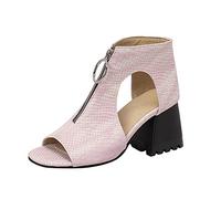 Women's Sandals & Slides 2026 Plain Hollow Open Toe Thick High Heel Front Zip Roman Sandals Elegant Comfort Lightweight Mules, pink, 8.5 UK