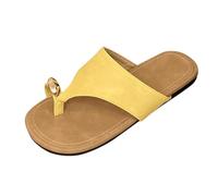 Women's Sandals & Slides New Flat Bottom Beach Set Toe Slippers Summer Outside The Fashionable Leisure and Versatile Soft Sandles (Yellow, 3.5)
