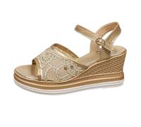 Women's Sandals & Slides Plantar Fasciitis Comfort Wedge Sandals Ankle Strap Shoes Summer Wide Fit Cushion Walk Sandal with Arch Support 2026 (Gold, 4.5)