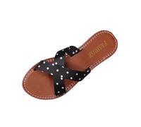 Women's Sandals & Slides Polka Dot Round Toe Open Toe Sliders Soft-Soled Flat Roman Slippers Summer Outdoor Beach Non Slip Sandals Comfortable Plus Size PU Slippers Ladies Shoes UK Size 3.5-7.5