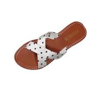 Women's Sandals & Slides Polka Dot Round Toe Open Toe Sliders Soft-Soled Flat Roman Slippers Summer Outdoor Beach Non Slip Sandals Comfortable Plus Size PU Slippers Ladies Shoes UK Size 3.5-7.5