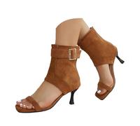Women'S Sandals Slides Retro Suede Open Toe Stiletto Sandals Stylish Heel Ankle Boots With Leather Embellishments Sophisticated And Versatile Summer Fashion Gold For Women (Brown, 5)