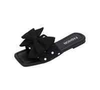 Women's Sandals & Slides Satin Bow Polka Dot One Strap Toe Sliders Square Toe Low Heel Flat Slippers Summer Outdoor Beach Non Slip Sandals Comfortable Plus Size Slippers Ladies Shoes UK Size 3.5-7