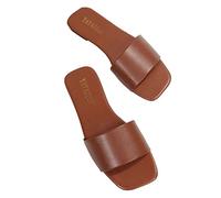 Women's Sandals & Slides UK Sale Clearance Square Open Toe Flat Sandals Slip On Slippers Outdoor Versatile Beach Sandals Backless Mules Fashion Ladies Summer Shoes Footwear Size 3-7.5