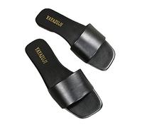 Women's Sandals & Slides UK Sale Clearance Square Open Toe Flat Sandals Slip On Slippers Outdoor Versatile Beach Backless Mules Fashion Ladies Summer Shoes Footwear Size 3-7.5