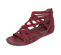 Women's Sandals Spring Summer And Autumn Lightweight And Comfortable Fish Mouth Hollow Straps Rear Zipper Roman Casual Sandals Womens Wide Sandals (Red, 3.5)