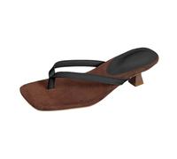 Women's Sandals Square Toe Flip Flop Thong Low Heel Slip On Comfortable Summer Heeled Sandals Open Toe Casual Dressy Party Wedding Holiday Wide Fit Mule Slide Footwear (Black, 5)