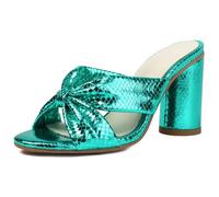 Women's Sandals Statement Metallic Block Heel Bow Open Toe Mule Heels Sexy Party Slides for Night Events & Dinner Occasions,Green,12 UK