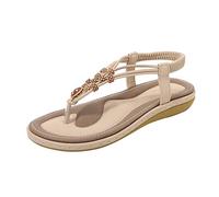 Womens Sandals Summer Beach Flip Flops Thongs Ladies Bohemian Wedge Shoes Elastic T-Strap Braided Flat Sandals Clip Toe Boho Slingback Casual Vacation Walking Shoes Anti Slip Wide Fit (43-Beige,4.5)