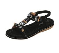 Womens Sandals Summer Beach Flip Flops Thongs Ladies Bohemian Wedge Shoes Elastic T-Strap Braided Flat Sandals Clip Toe Boho Slingback Casual Vacation Walking Shoes Anti Slip Wide Fit (45-Black,6.5)