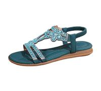 Women's Sandals Summer Comfortable Summer Shoes Sandals for Women with Elastic Ankle Strap Casual Boho Beach Shoes Fashion Crystal Flower Sandals Open Toe Wedge Heel Shoes Women, Dark green, 8.5 UK