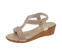 Women's Sandals Summer Elegant Flat Open Women's Sandals Rhinestone Glitter Summer Sandals with Wedge Heel Platform Shoes Orthopaedic Wedge Sandals with Pearl Rubber Sandals Non-Slip Sandals Chunky