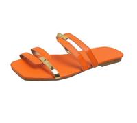 Women's Sandals Summer Flat Sole, Fashionable Patchwork Colour and Square Toe, Fashionable and Casual Outdoor Beach Sandals, Tango Shoes, Women, Bohemia Casual Ankle Elastic Flip Flops, orange, 8.5 UK