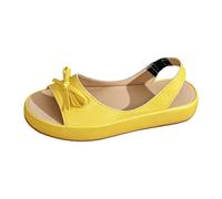 Womens Sandals Summer Orthopedic Wide Fit Open Toe Slingback Platform Flat Beach Sliders Sandal with Bow Ladies Casual Arch Support Leather Walking Shoes Soft Thick Sole Slides (Yellow, 5)