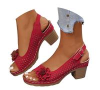 Women's Sandals Summer Sandals Women's Comfortable Ankle Strap Adjustable Peep Toe Wedge Style Elegant Minimalist Party Breathable Non-Slip Modern Classic, red, 5 UK