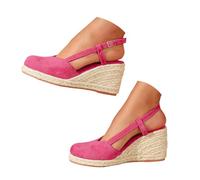 Women's Sandals Summer Sandals Women's Comfortable Espadrilles Closed Toe Platform High Ankle Strap Adjustable Jute Sole Casual Style Minimalist Elegant Breathable Classic, red, 5 UK