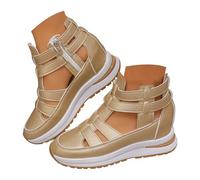 Women's Sandals Summer Thick Sole that Increase Height with Cut Out Design, Comfortable Women's Sandals Simen Shoes Women, Leisure Beach Shoes Orthopaedic Casual Flip Flops Slippers, gold, 6 UK