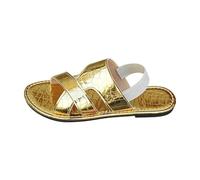 Womens Sandals Textured Cross Flat Sandal with Elastic Strap Gold