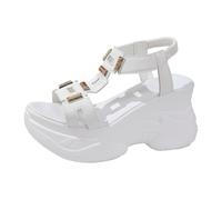 Women'S Sandals Thick Soled Slip Women's Shoes With Platform Sole Height Increasing Open Toe Hollow Out Sandals Gold for Summer Causal Daily (White, 5)