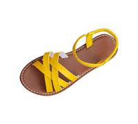 Women's Sandals UK Slingback Flat Feet Leather Roman Sandals Women Casual Travel Breathable Flip Flop Womens Wide Fit Slippers Ladies Summer Beach Shoes for Indoor and Outdoor Size 3.5-7.5 Yellow