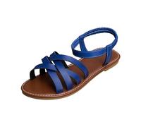 Women's Sandals UK Slingback Flat Feet Leather Roman Sandals Women Casual Travel Breathable Flip Flop Womens Wide Fit Slippers Ladies Summer Beach Shoes for Indoor and Outdoor Size 3.5-7.5 Blue