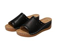Women's Sandals Wedge Heel Lazy Slippers Easy Wear Beach Sandals Open Toe Non Slip Shower Shoes Indoor Outdoor Footwear Suitable for Bathroom Pool Beach Holiday Black